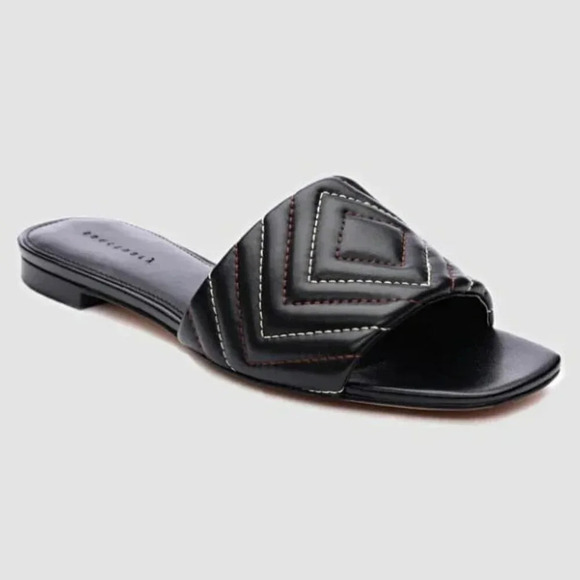 Sanctuary Women's Black Contrast Culture Leather Slide Sandal Size 6 (MSRP $99) - Picture 1 of 7